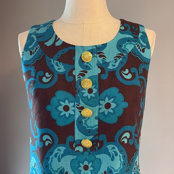 Elizabeth Howard linen abstract print sheath dress sleeveless round neck size 6 - Picture 2 of 12